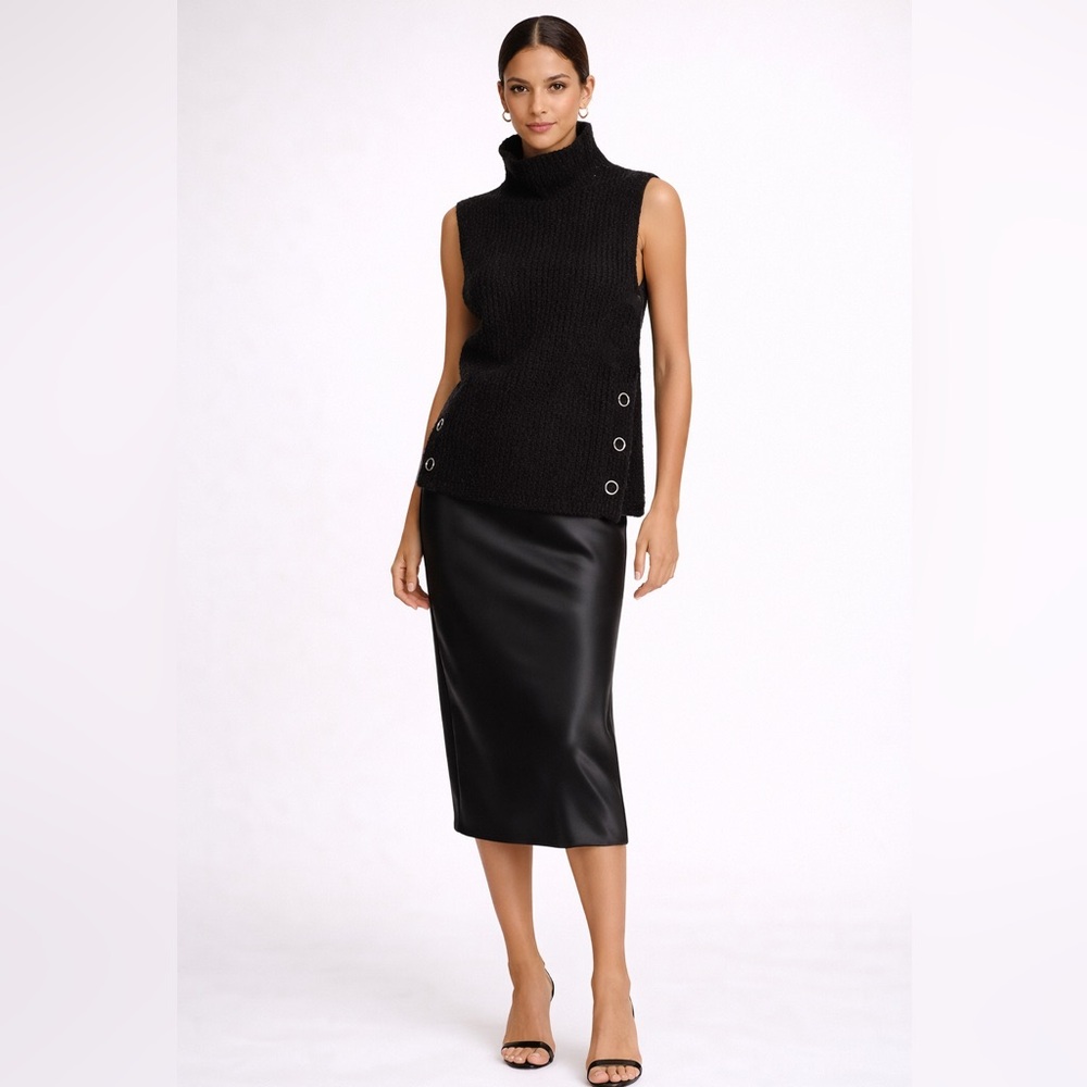 Club Monaco Black Alpaca Wool Blend Turtleneck Sweater Vest Snap Side XS